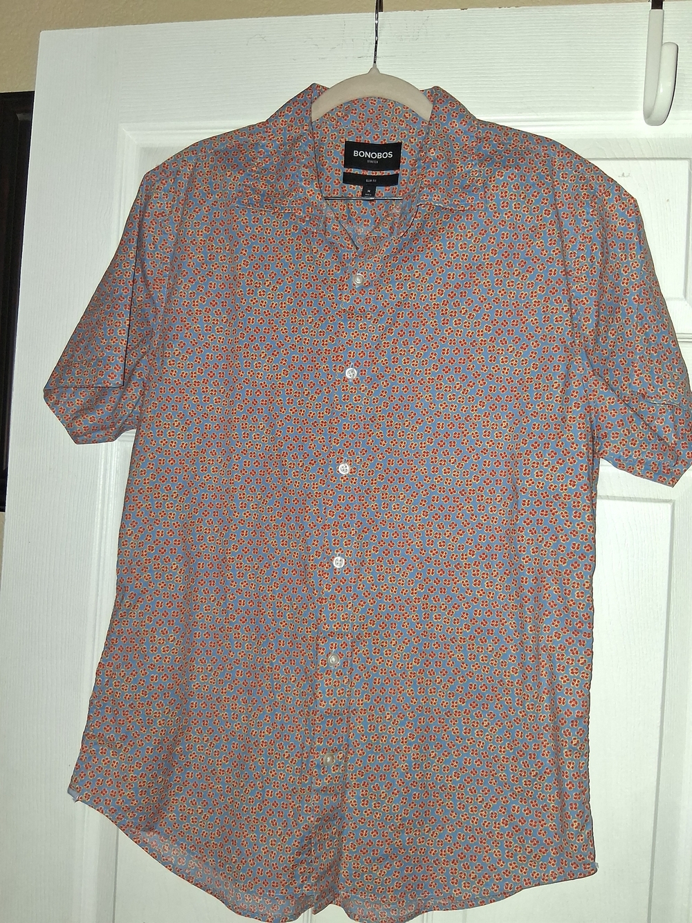 Bonobos Stretch Riviera Short Sleeve Shirt Medium Slim Fit Blue Red Floral
